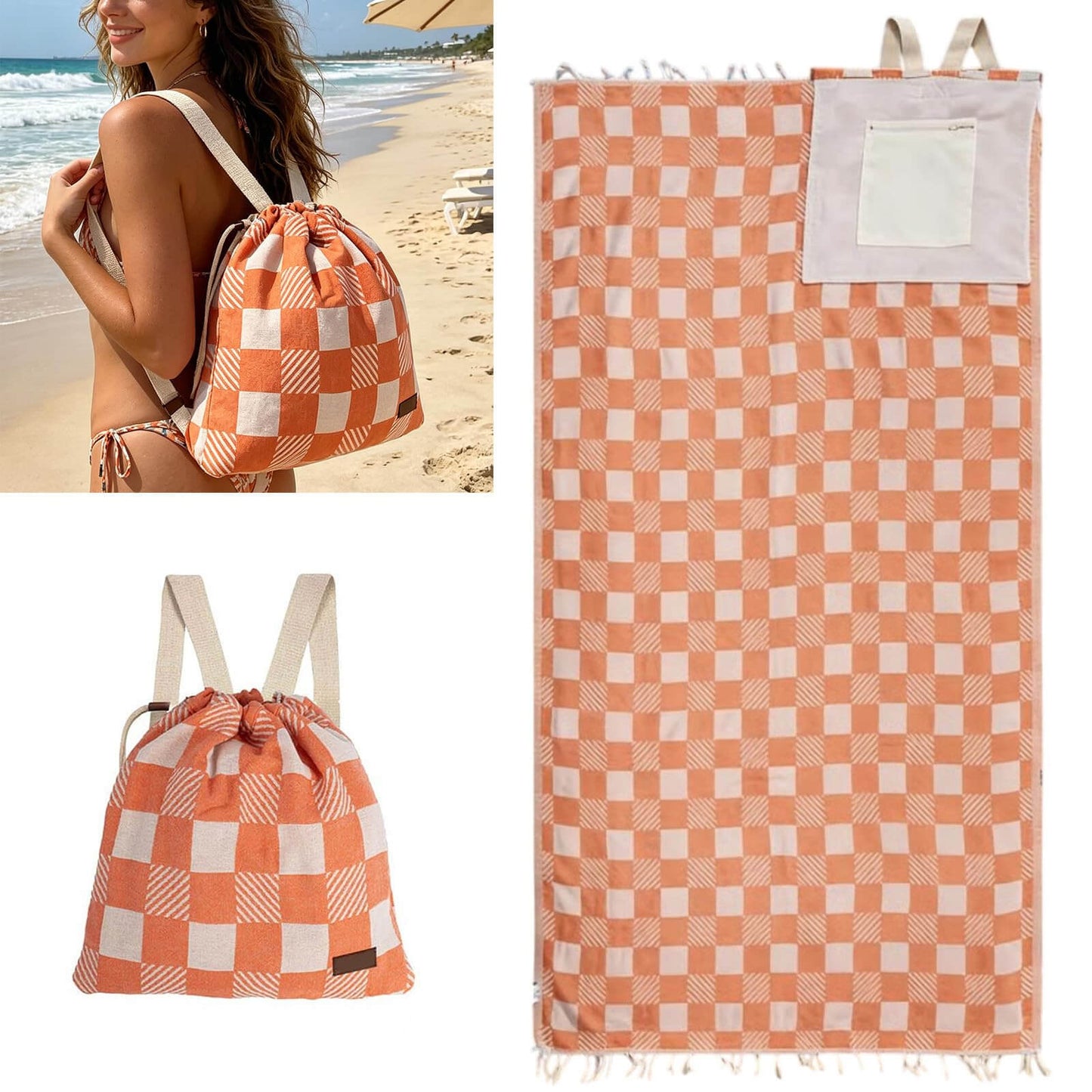 🏖️🏊♀️2‑in‑1 Convertible Beach Towel & Drawstring Backpack
