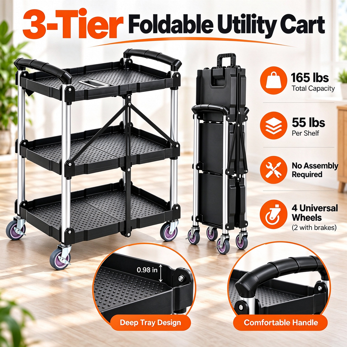 ⏰Limited Time Offer🎉Foldable 3-Tier Utility Cart