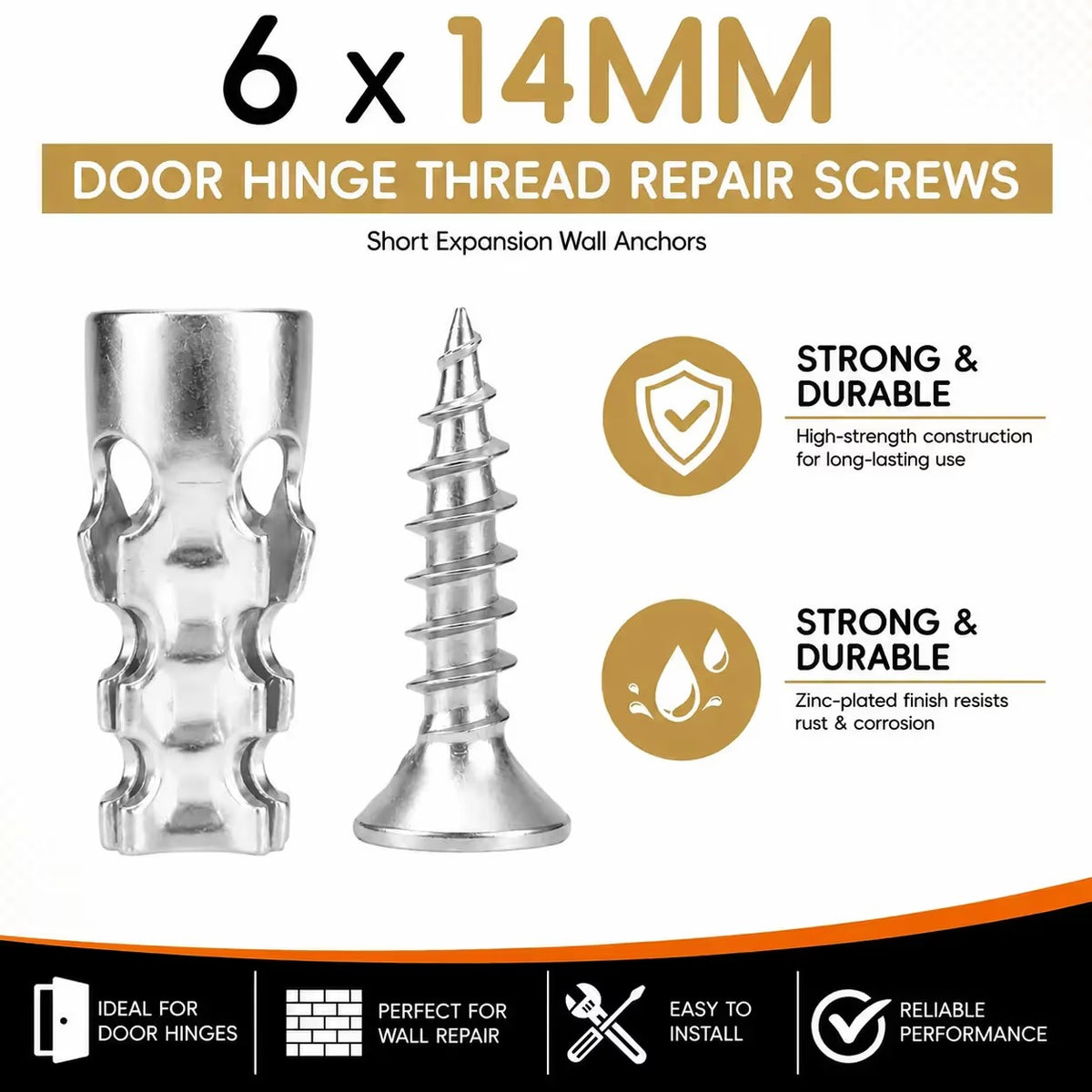 🔥LAST DAY SALE 49% OFF✨🔧High Strength Hinge Repair Screws | 6×14mm Door Hinge Thread Repair Screws Kit