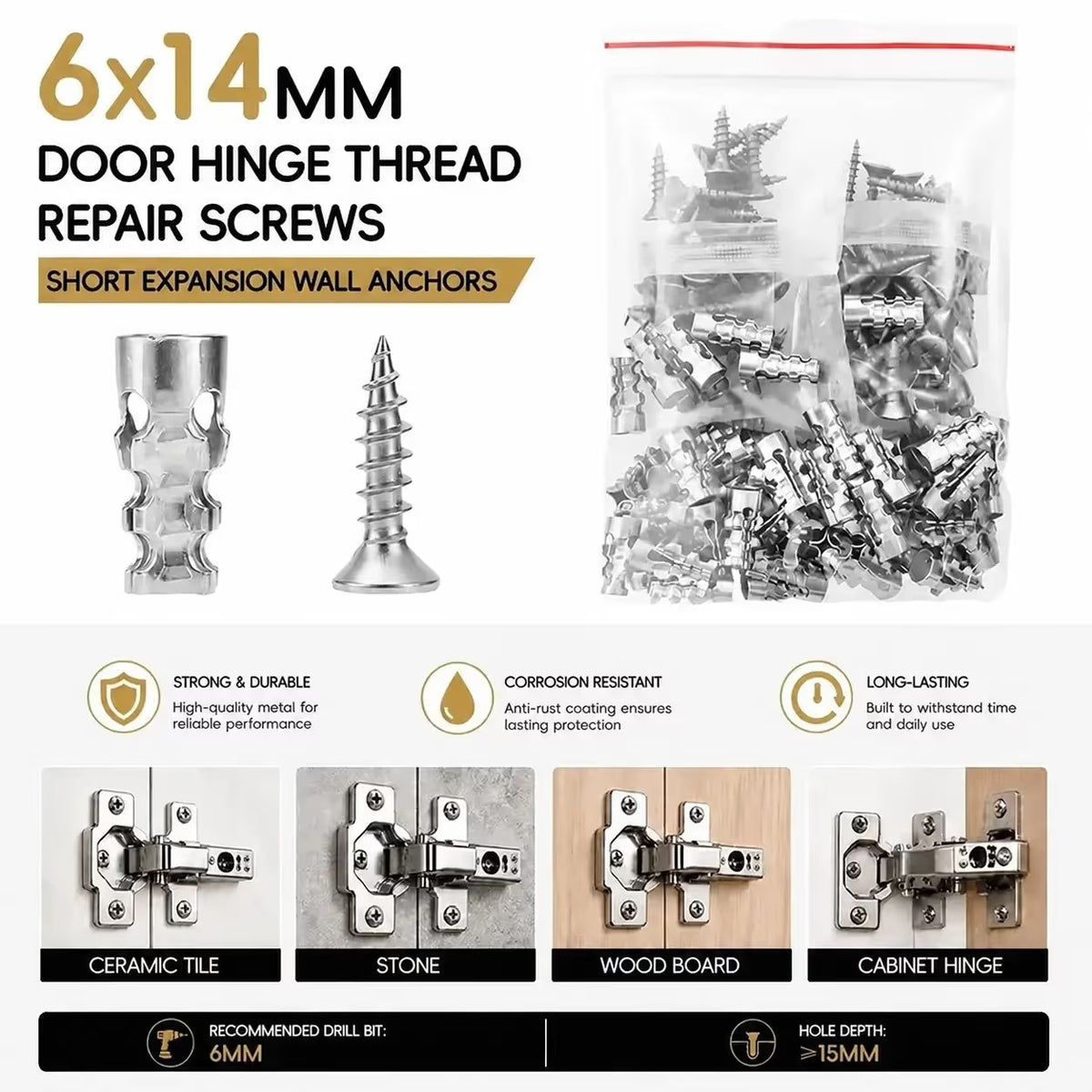 🔥LAST DAY SALE 49% OFF✨🔧High Strength Hinge Repair Screws | 6×14mm Door Hinge Thread Repair Screws Kit