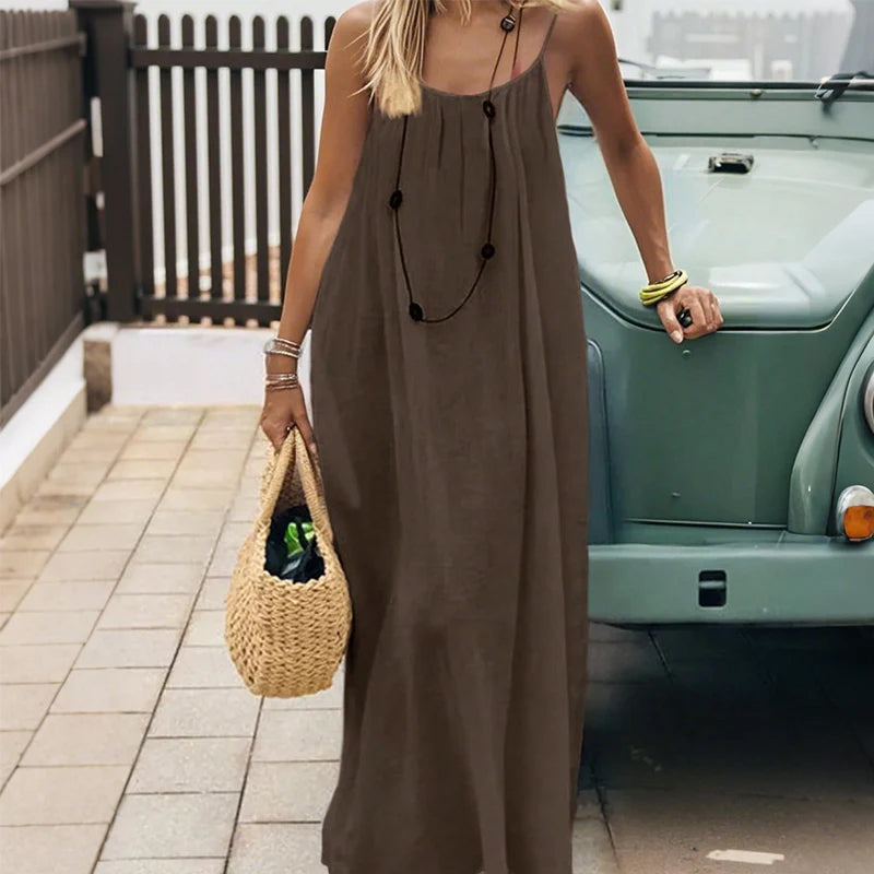 Women's Solid Color Cami Lounge Dress, Elegant Sleeveless Long Dress for Summer, Ladies Sleepwear for Indoor Wear