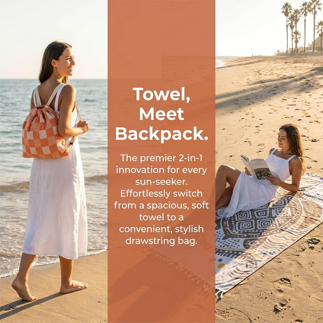 🏖️🏊‍♀️2‑in‑1 Convertible Beach Towel & Drawstring Backpack