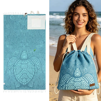 🏖️🏊‍♀️2‑in‑1 Convertible Beach Towel & Drawstring Backpack