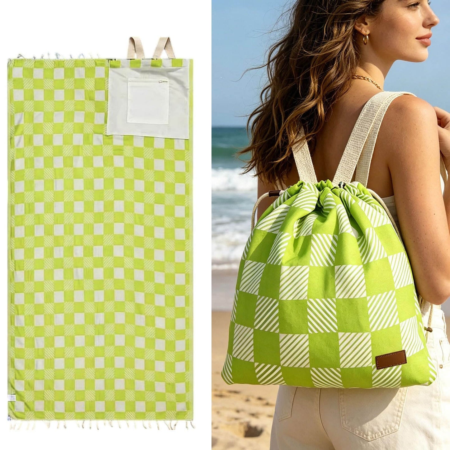 🏖️🏊‍♀️2‑in‑1 Convertible Beach Towel & Drawstring Backpack