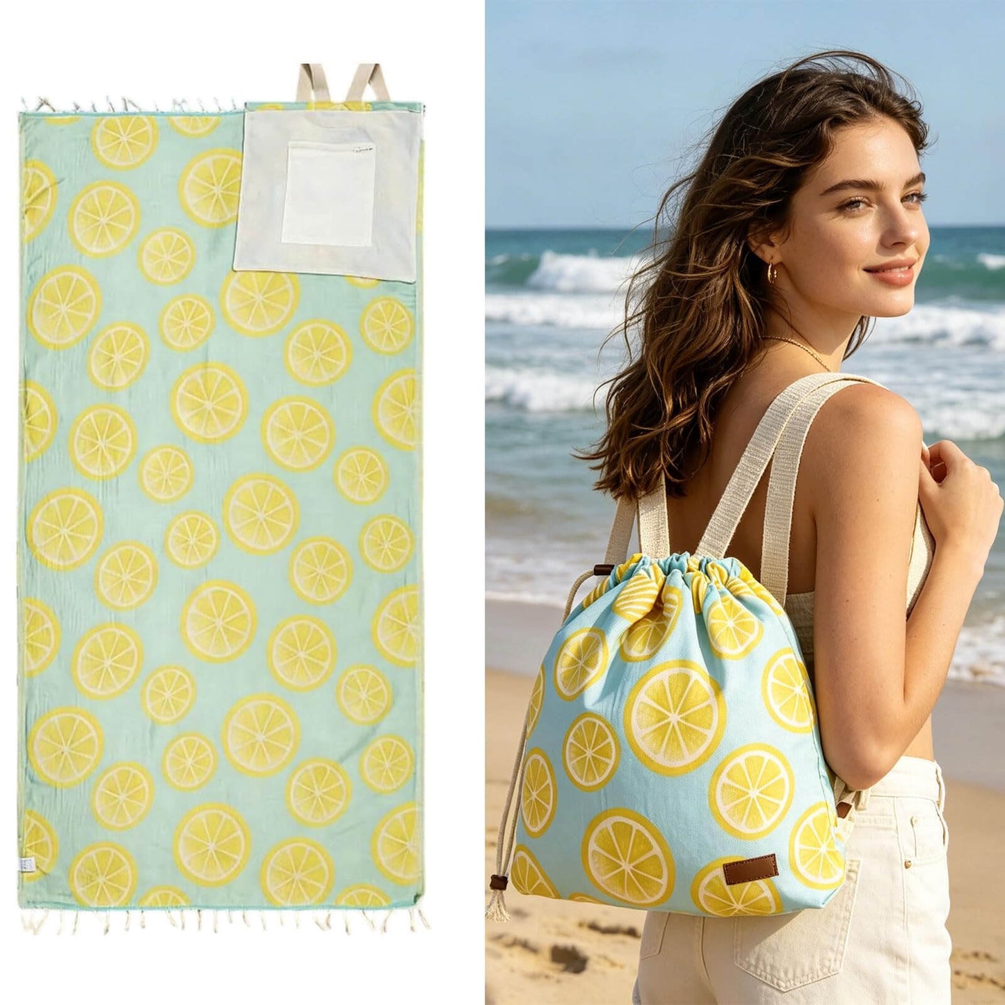 🏖️🏊‍♀️2‑in‑1 Convertible Beach Towel & Drawstring Backpack