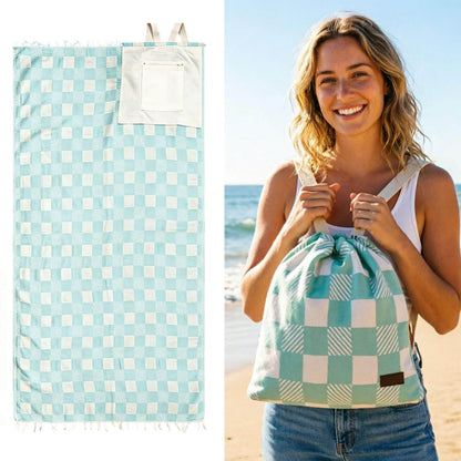 🏖️🏊‍♀️2‑in‑1 Convertible Beach Towel & Drawstring Backpack