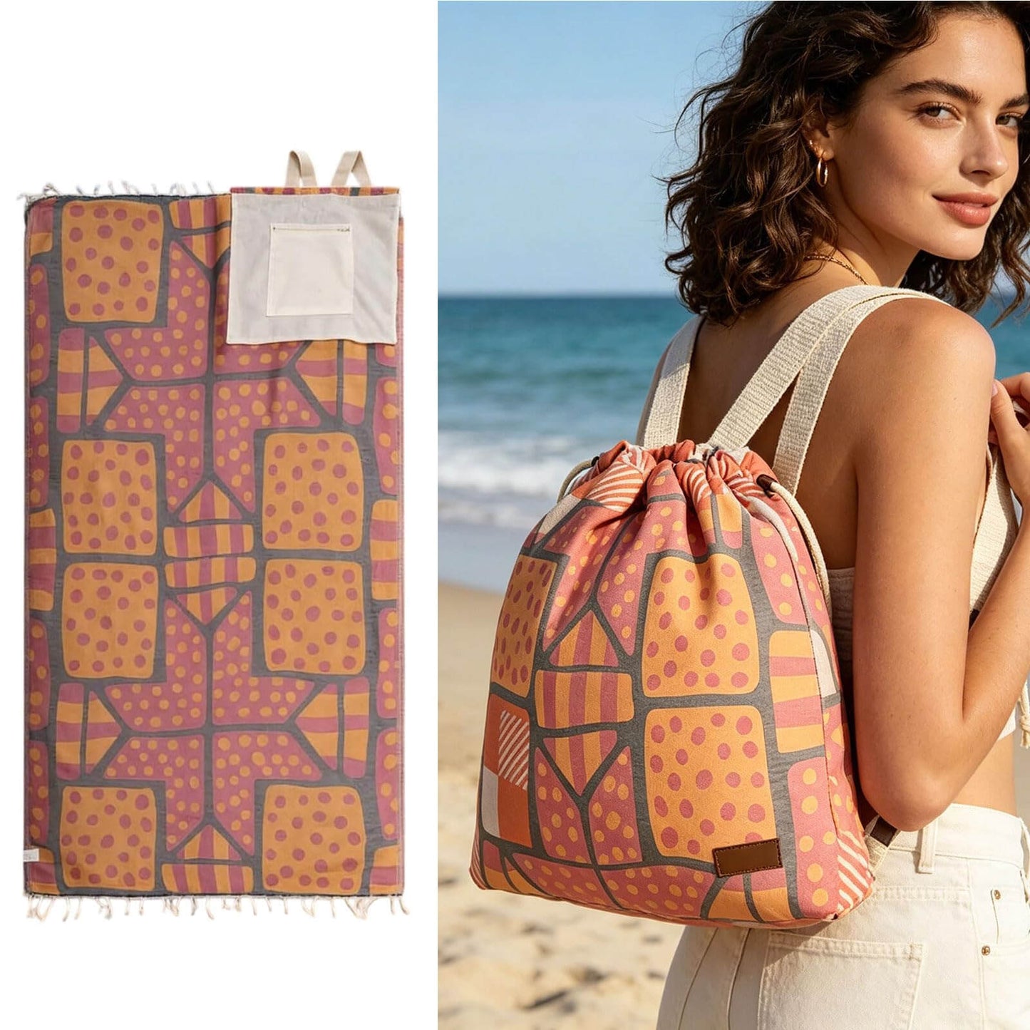 🏖️🏊‍♀️2‑in‑1 Convertible Beach Towel & Drawstring Backpack
