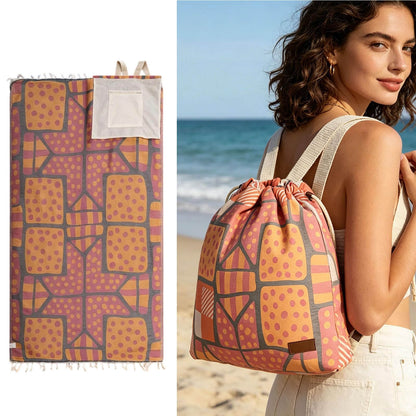 🏖️🏊‍♀️2‑in‑1 Convertible Beach Towel & Drawstring Backpack