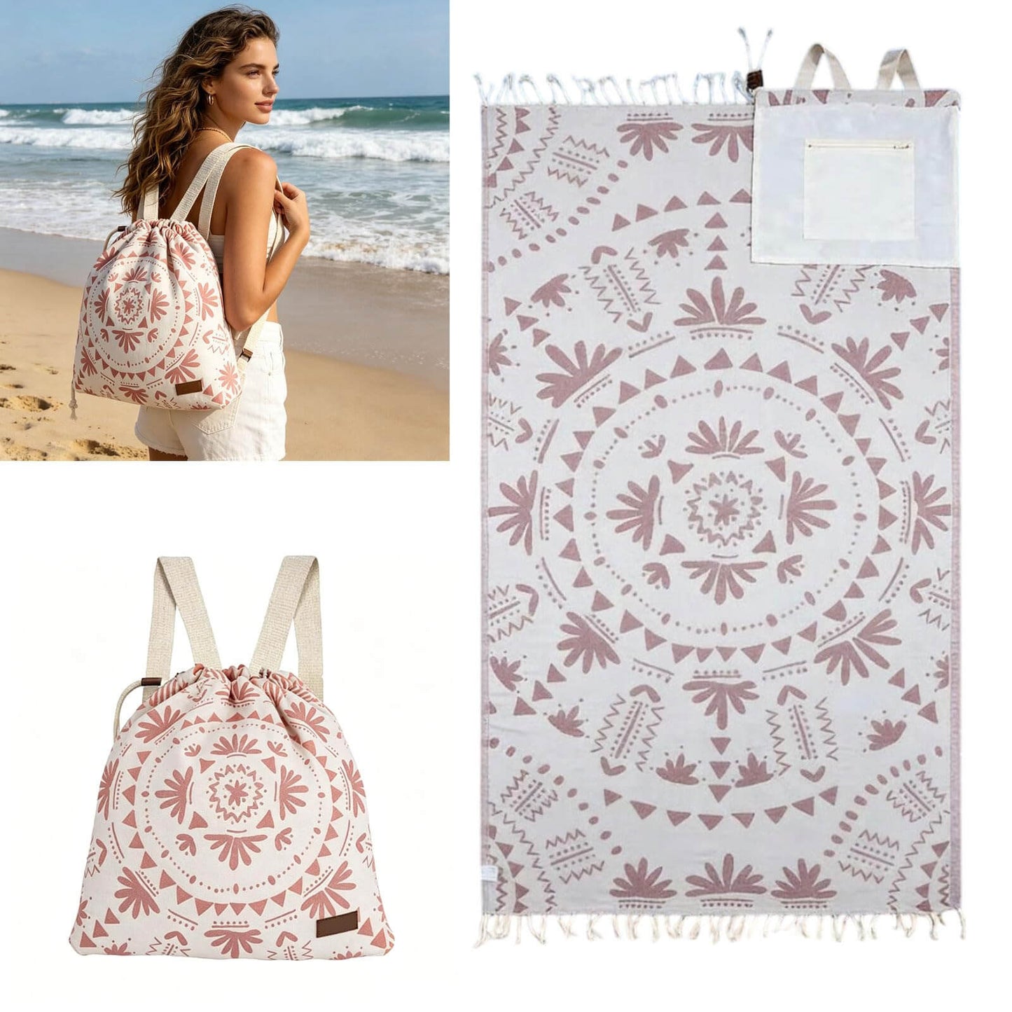🏖️🏊‍♀️2‑in‑1 Convertible Beach Towel & Drawstring Backpack