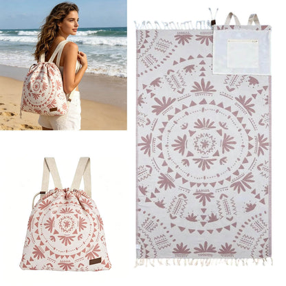 🏖️🏊‍♀️2‑in‑1 Convertible Beach Towel & Drawstring Backpack