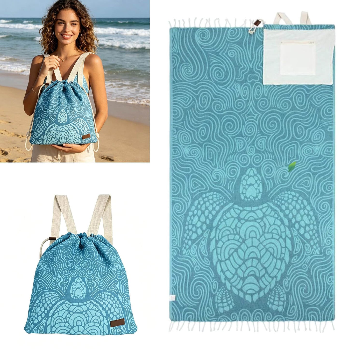 🏖️🏊‍♀️2‑in‑1 Convertible Beach Towel & Drawstring Backpack