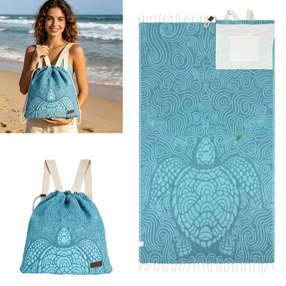 🏖️🏊‍♀️2‑in‑1 Convertible Beach Towel & Drawstring Backpack
