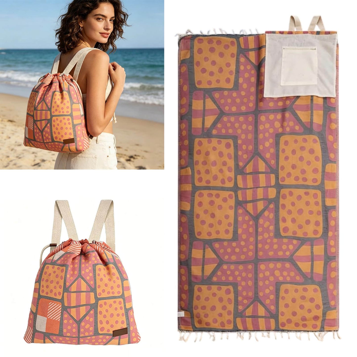 🏖️🏊‍♀️2‑in‑1 Convertible Beach Towel & Drawstring Backpack