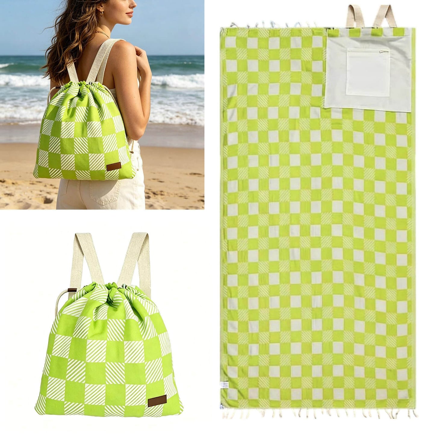 🏖️🏊‍♀️2‑in‑1 Convertible Beach Towel & Drawstring Backpack