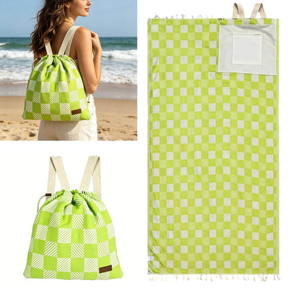 🏖️🏊‍♀️2‑in‑1 Convertible Beach Towel & Drawstring Backpack