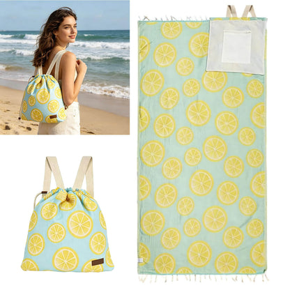 🏖️🏊‍♀️2‑in‑1 Convertible Beach Towel & Drawstring Backpack