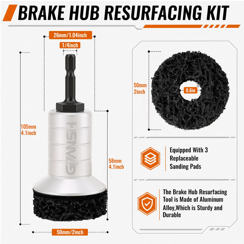 Wheel Hub Cleaning Kit,Brake Hub Cleaning Kit Includes 3 Pads,Holder and Adapter,Fits Power Drill or 1/2" Impact Driven Wrenches