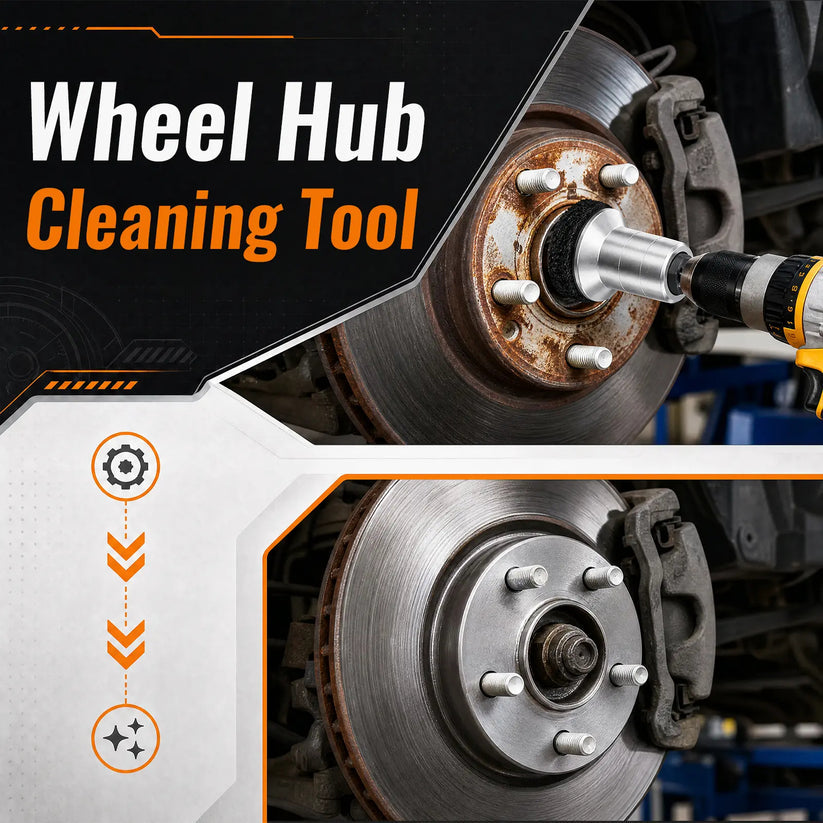 Wheel Hub Cleaning Kit,Brake Hub Cleaning Kit Includes 3 Pads,Holder and Adapter,Fits Power Drill or 1/2" Impact Driven Wrenches