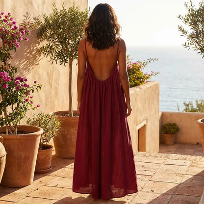 Women's Solid Color Cami Lounge Dress, Elegant Sleeveless Long Dress for Summer, Ladies Sleepwear for Indoor Wear