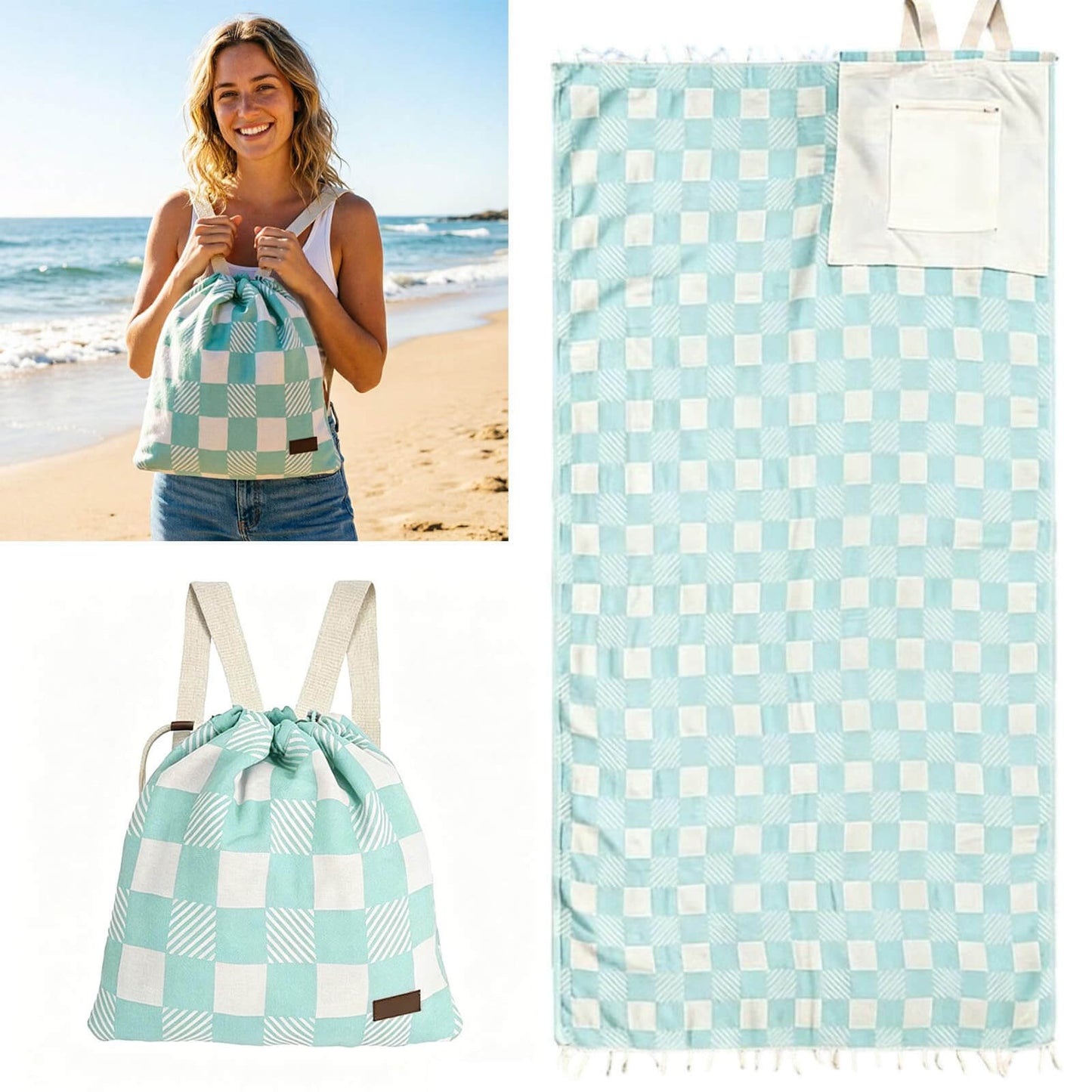 🏖️🏊‍♀️2‑in‑1 Convertible Beach Towel & Drawstring Backpack
