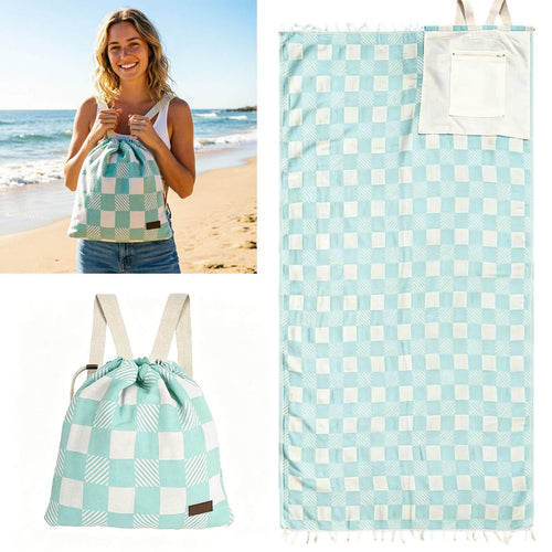 🏖️🏊‍♀️2‑in‑1 Convertible Beach Towel & Drawstring Backpack