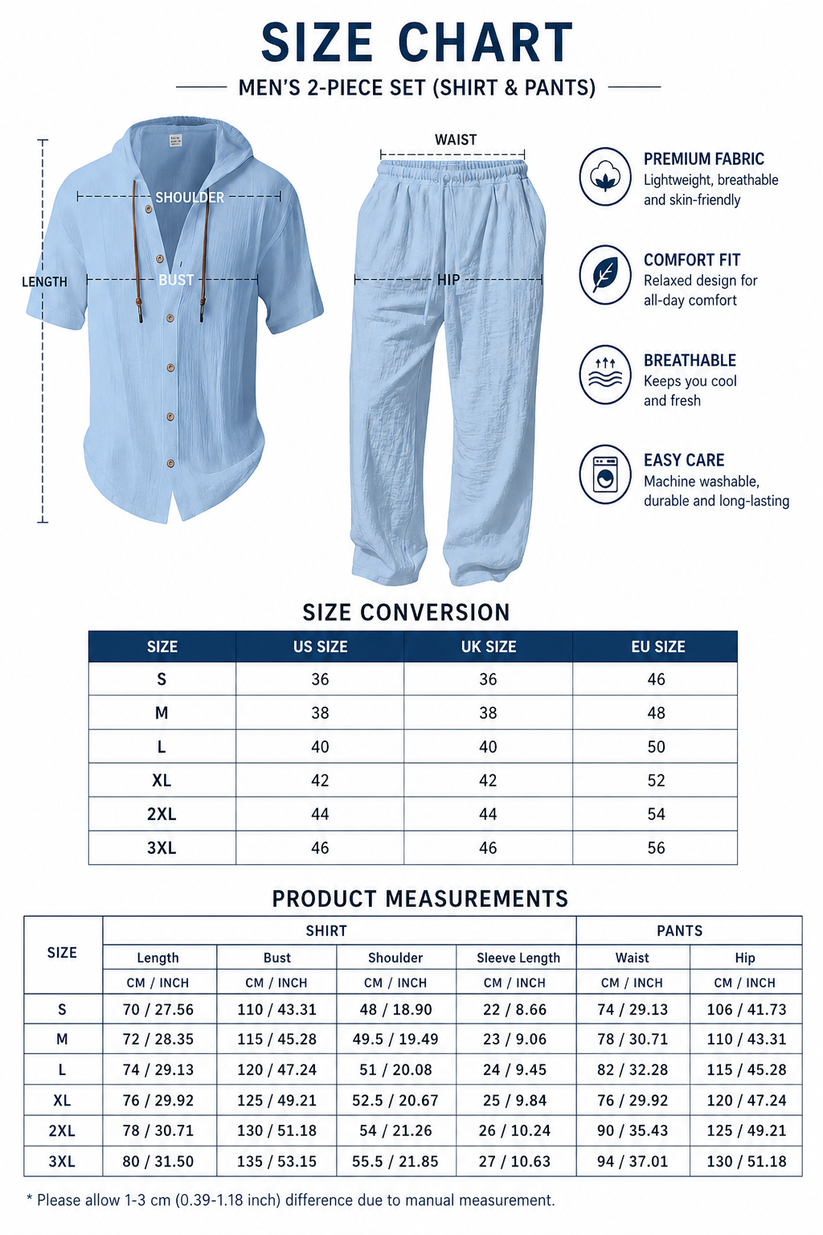 Men’s lightweight two-piece set with a hood, casual vacation style, loose and breathable thin fabric, hooded sweatshirt and wide-leg pants, for summer wear