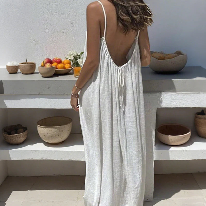 Women's Solid Color Cami Lounge Dress, Elegant Sleeveless Long Dress for Summer, Ladies Sleepwear for Indoor Wear