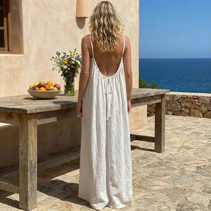Women's Solid Color Cami Lounge Dress, Elegant Sleeveless Long Dress for Summer, Ladies Sleepwear for Indoor Wear