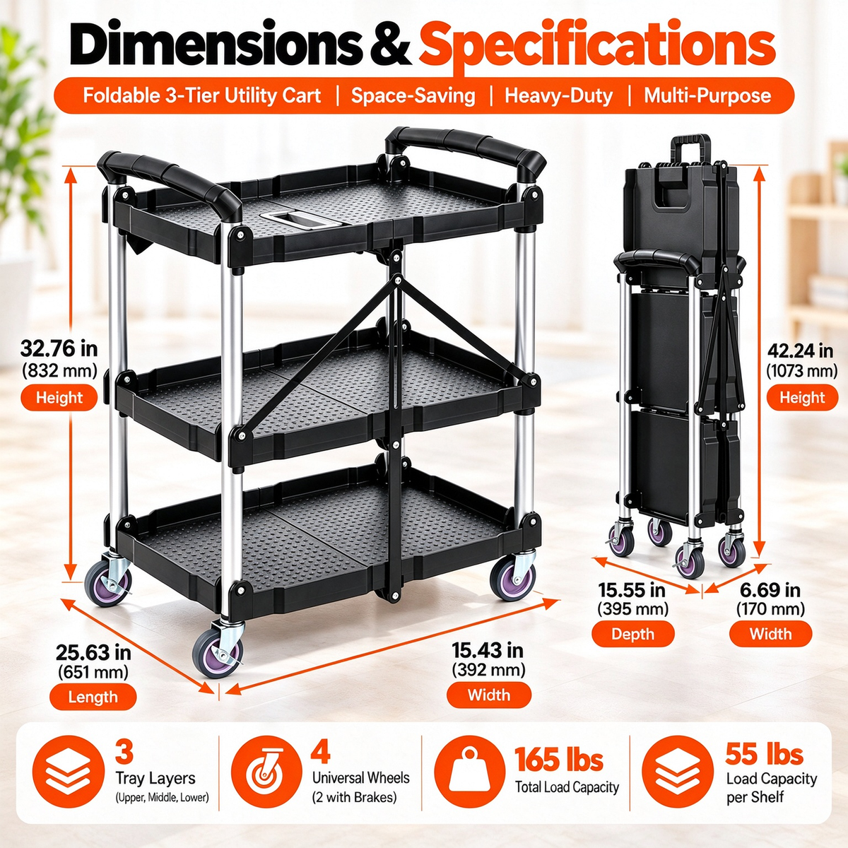 ⏰Limited Time Offer🎉Foldable 3-Tier Utility Cart