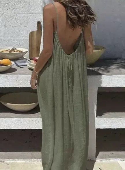Women's Solid Color Cami Lounge Dress, Elegant Sleeveless Long Dress for Summer, Ladies Sleepwear for Indoor Wear