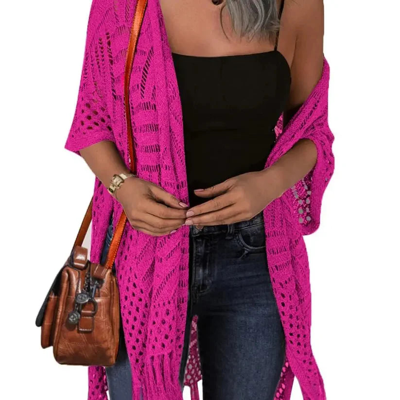 🥳2026 HOT SALE🥳💞50K+ SOLD!☕🧘‍♀️Women Oversized Knit Cardigan OpenFront Crochet Tassel Lightweight Kimono Sweater Spring Summer