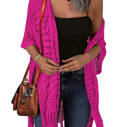 🥳2026 HOT SALE🥳💞50K+ SOLD!☕🧘‍♀️Women Oversized Knit Cardigan OpenFront Crochet Tassel Lightweight Kimono Sweater Spring Summer