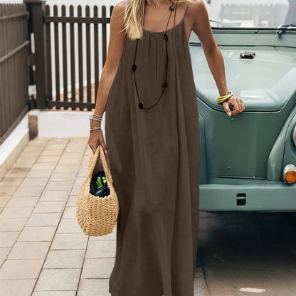 Women's Solid Color Cami Lounge Dress, Elegant Sleeveless Long Dress for Summer, Ladies Sleepwear for Indoor Wear