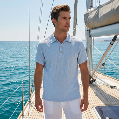 📢📢50% OFF !! ⏰Men's Linen Casual Breathable Short Sleeve Collared Shirt