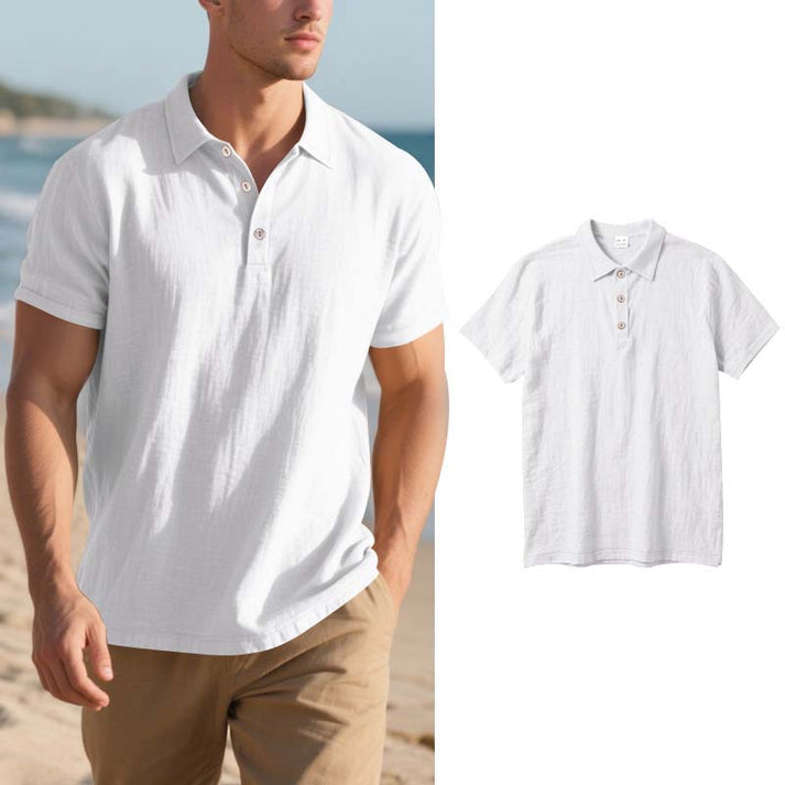 📢📢50% OFF !! ⏰Men's Linen Casual Breathable Short Sleeve Collared Shirt