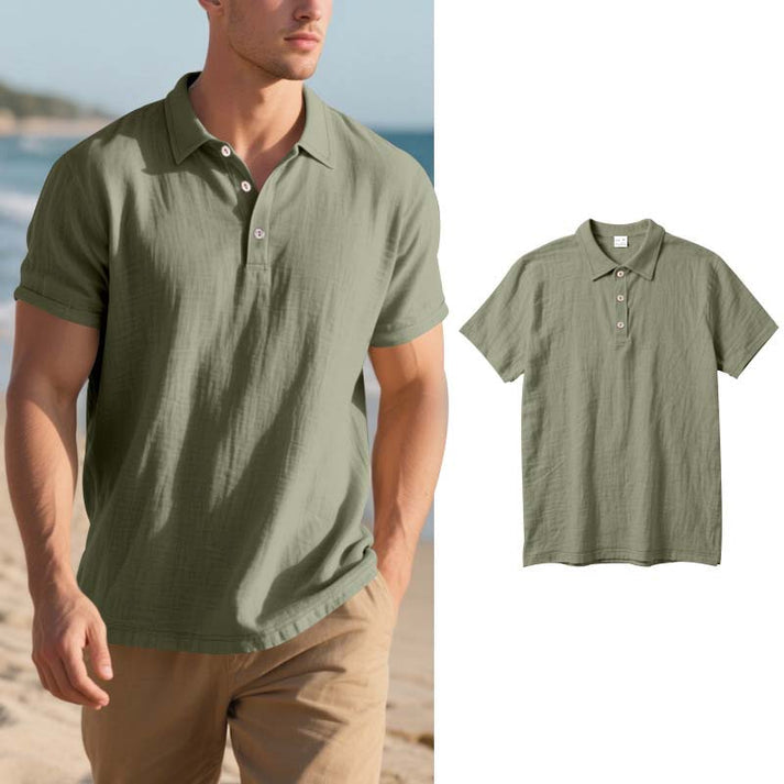 📢📢50% OFF !! ⏰Men's Linen Casual Breathable Short Sleeve Collared Shirt