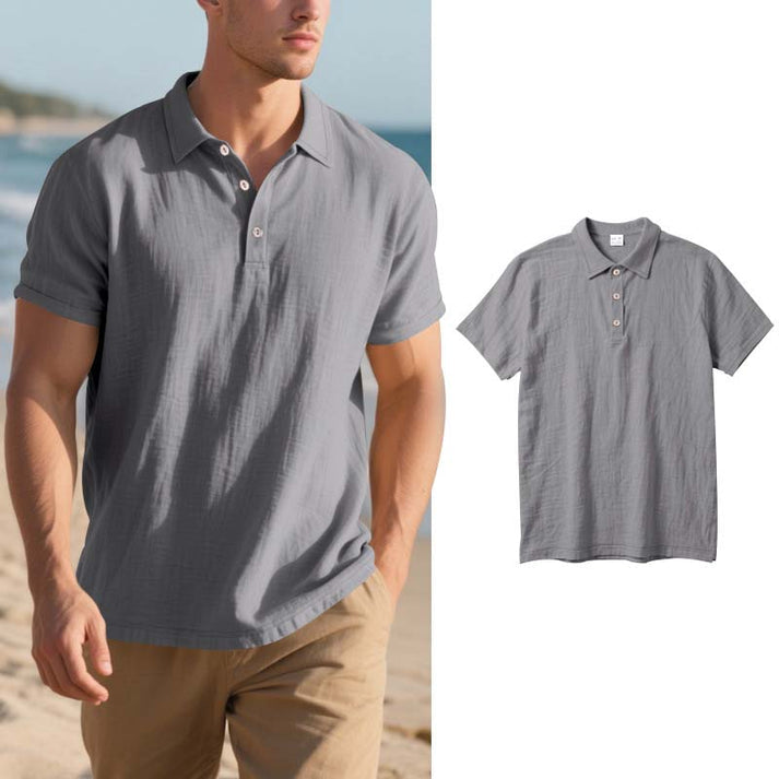 📢📢50% OFF !! ⏰Men's Linen Casual Breathable Short Sleeve Collared Shirt